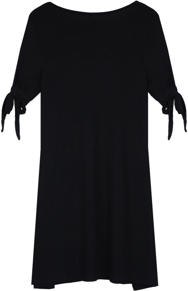 Plunging V-Neck Split Sleeve Black Mini Dress
