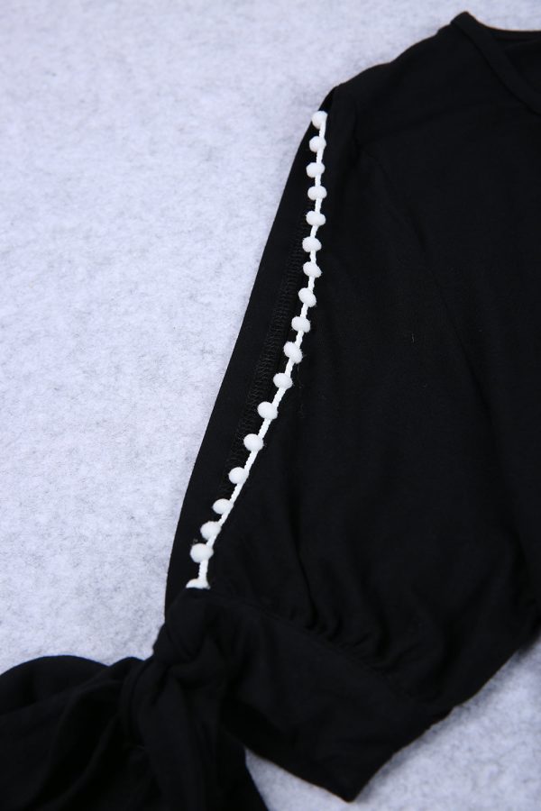 Plunging V-Neck Split Sleeve Black Mini Dress