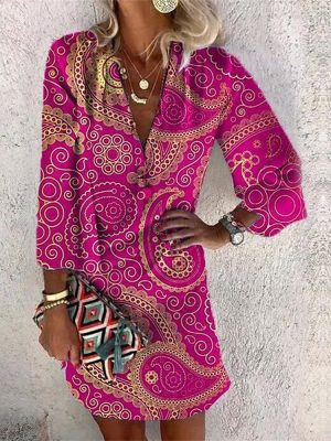 Sweet Long Sleeve Print Mini Dress