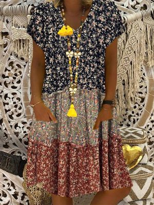 Popular Short Sleeve Print Mini Dress