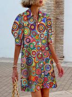 Abstract Short Sleeve Collared Mini Dress